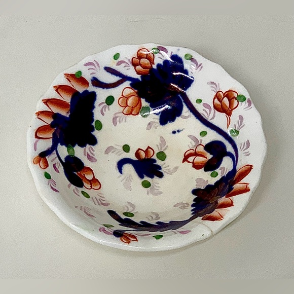 19th Century Vtg Gaudy Welsh Grape Pattern Miniature Hand Painted Scalloped Bowl - Picture 6 of 13